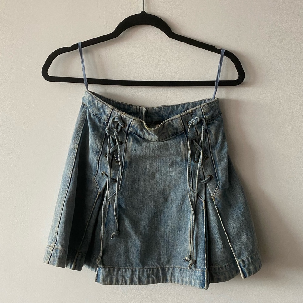 Free People Lace Up Denim Skirt